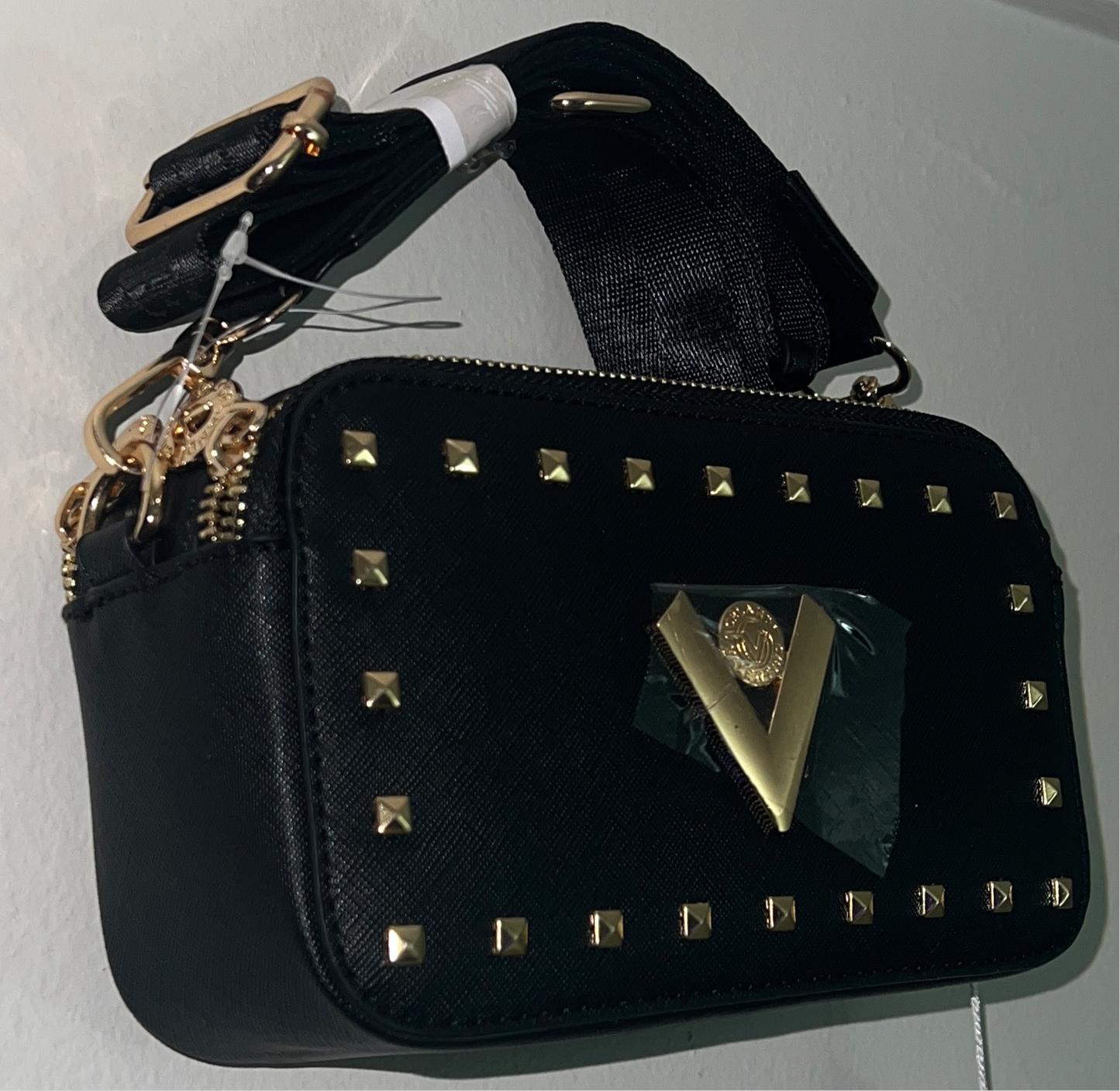 Valentino Orlandi Black Studded Crossbody Bag – 100% Italian Leather