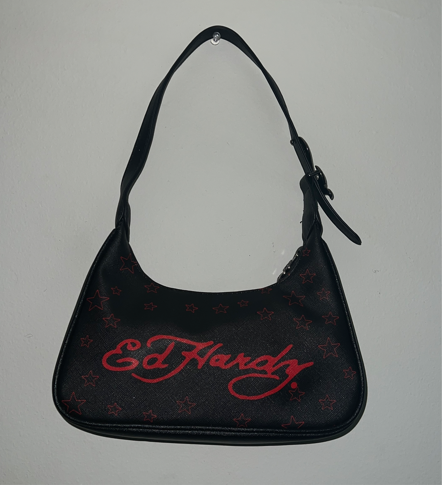 Ed Hardy Vintage Black Shoulder Bag – Skull & Panther Tattoo-Inspired Handbag