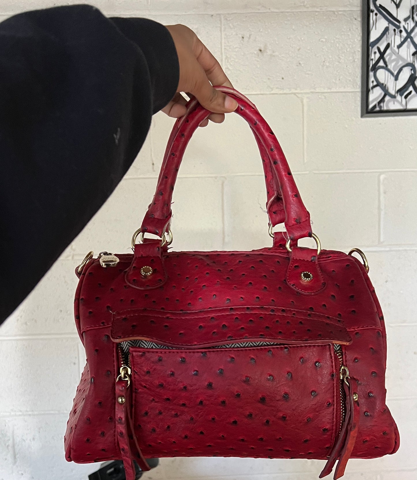 Steve Madden Red Ostrich Leather Purse