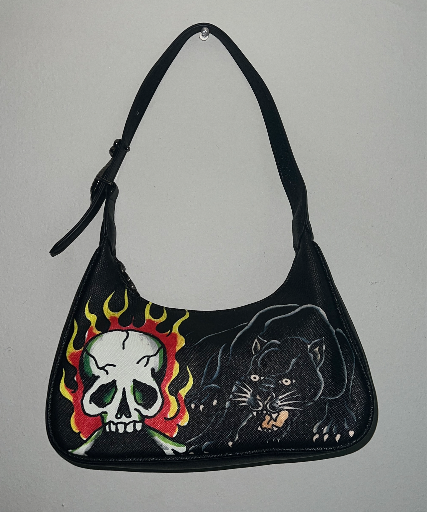Ed Hardy Vintage Black Shoulder Bag – Skull & Panther Tattoo-Inspired Handbag